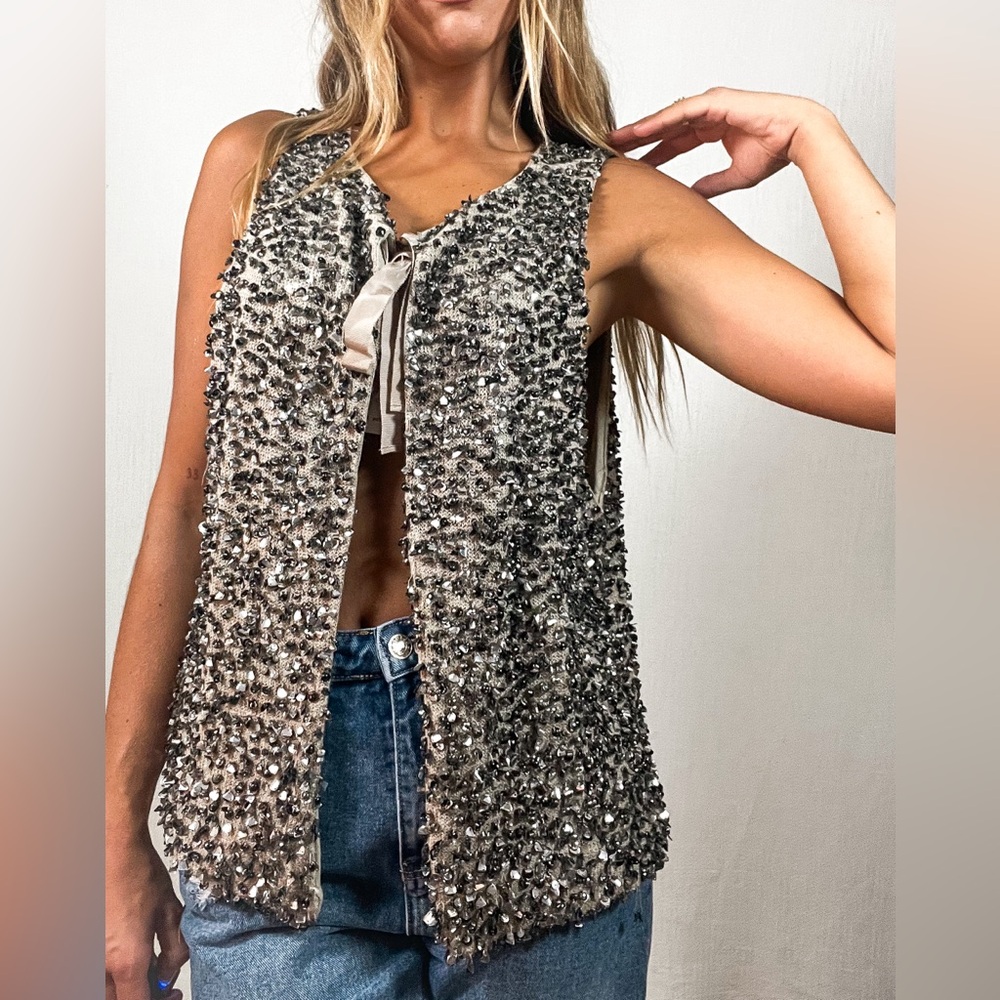 free people NWT size Medium sequins sleeveless cardigan/top